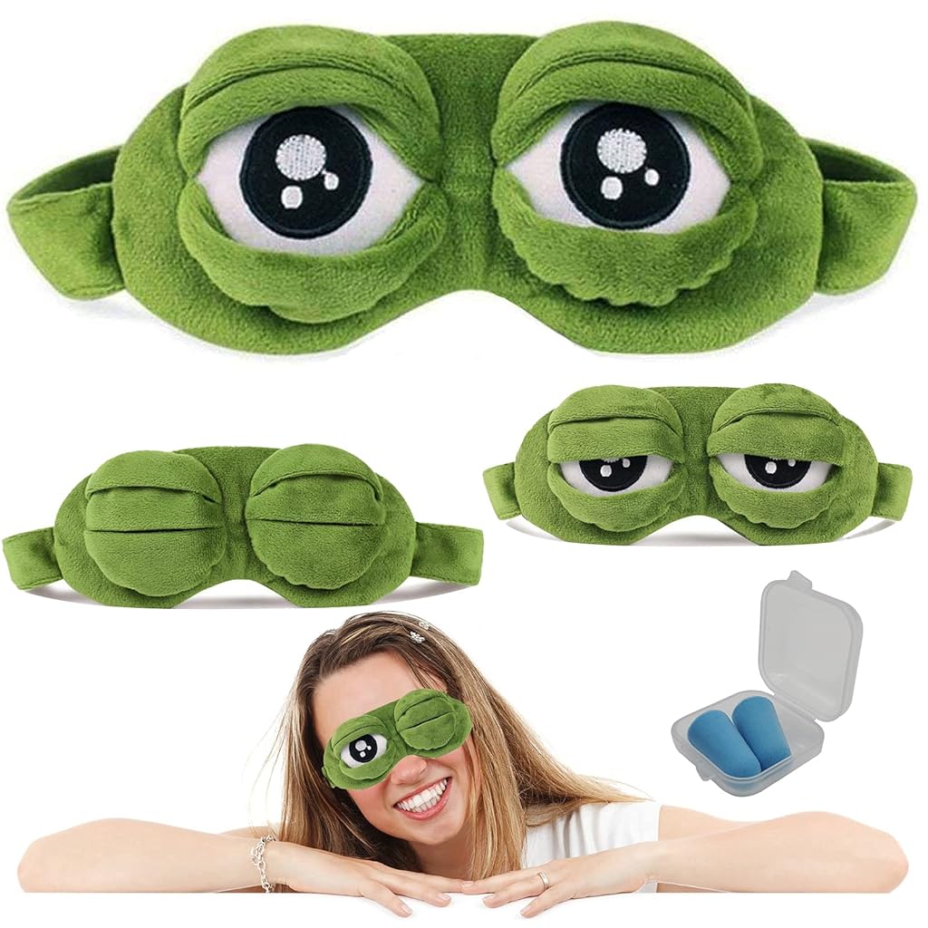 ZIBUYU Eye Mask for Sleeping Men and Women 3D Frog Cartoon Design Eye Cover for Sleep Fluff Blindfold for Game Night Eye Mask for Sleep, Women and Men (Green) - 1 ZIBUYU Eye Mask for Sleeping Men and Women 3D Frog Cartoon Design Eye Cover for Sleep Fluff Blindfold for Game Night Eye Mask for Sleep, Women and Men (Green) - 1
